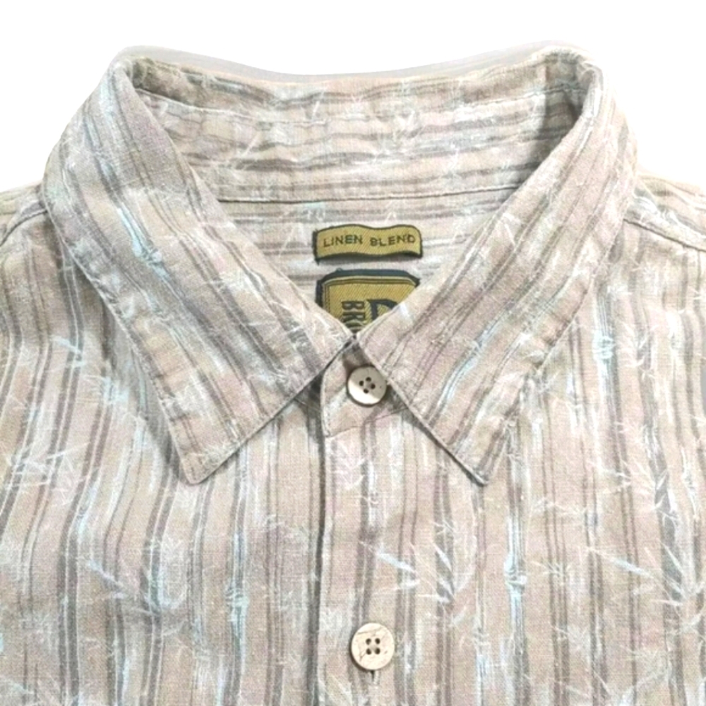Bruno Italian Linen Camp Shirt Men 3X Hawaiian Bamboo Tiki Beige Striped